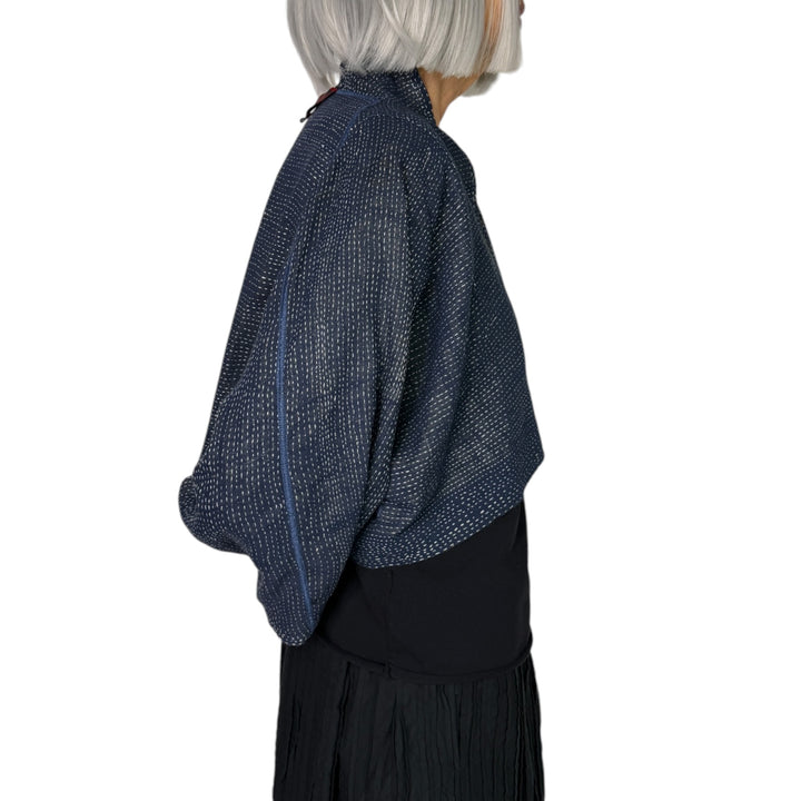 VINTAGE PRINT/INDIGO PUFF SLEEVE SHRUG