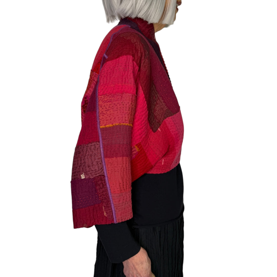 STRIPE & CHECK PUFF SLEEVE SHRUG