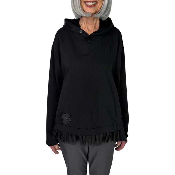 TULLE HEM HOODED SWEATSHIRT