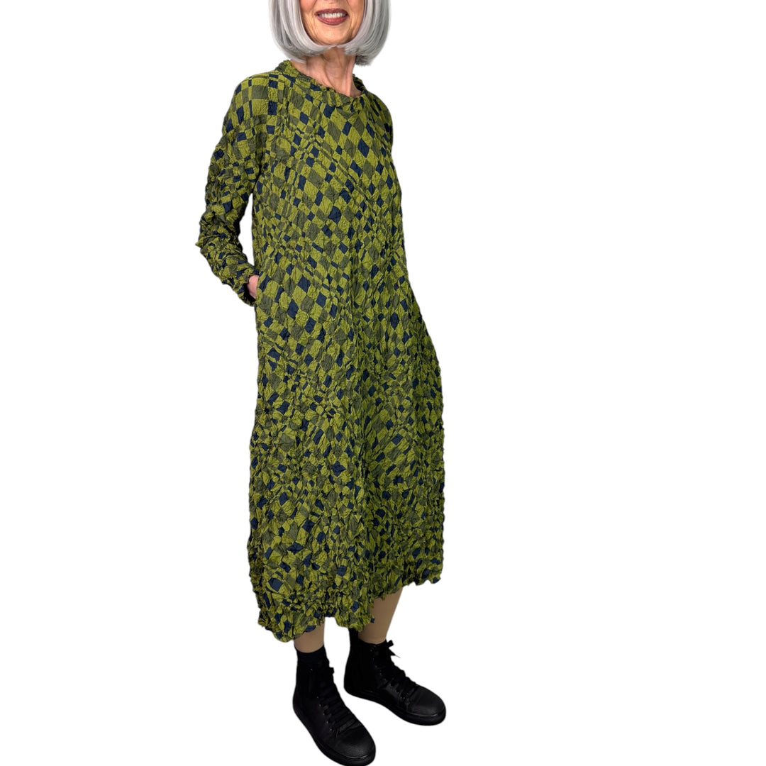 PRINTED CRINKLE PLEAT DRESS