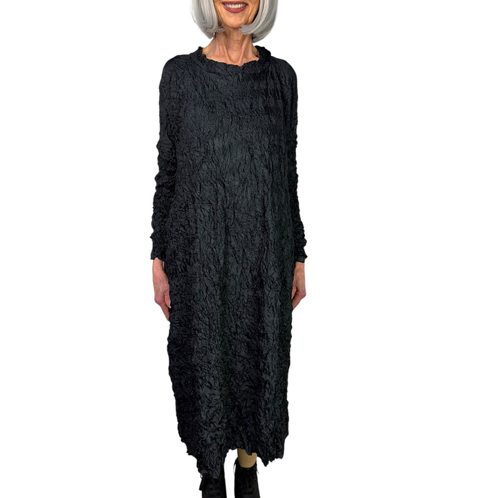 SOLID CRINKLE PLEAT DRESS