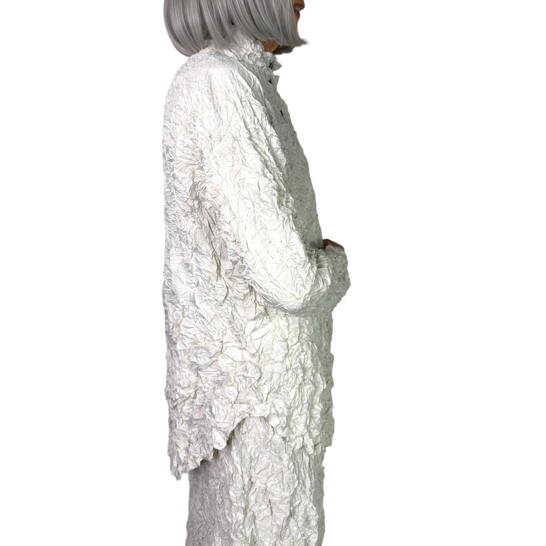 CRINKLE PLEAT BUTTON FRONT SHIRT