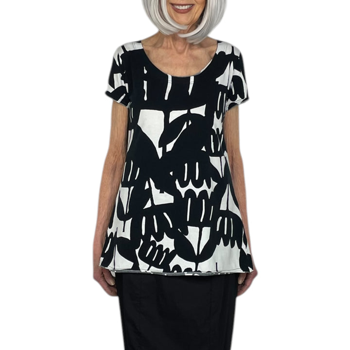 PRINT JERSEY CAP SLEEVE TOP