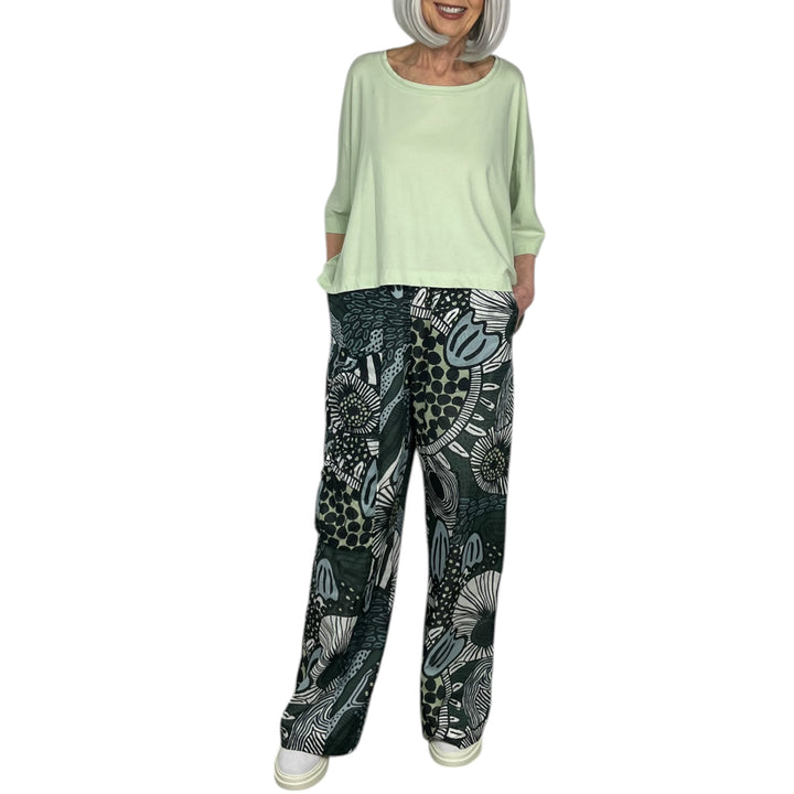 LINED PRINT VOILE PANT