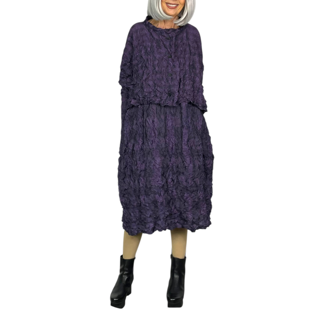 MIXED GINGHAM CRINKLE PLEAT DRESS