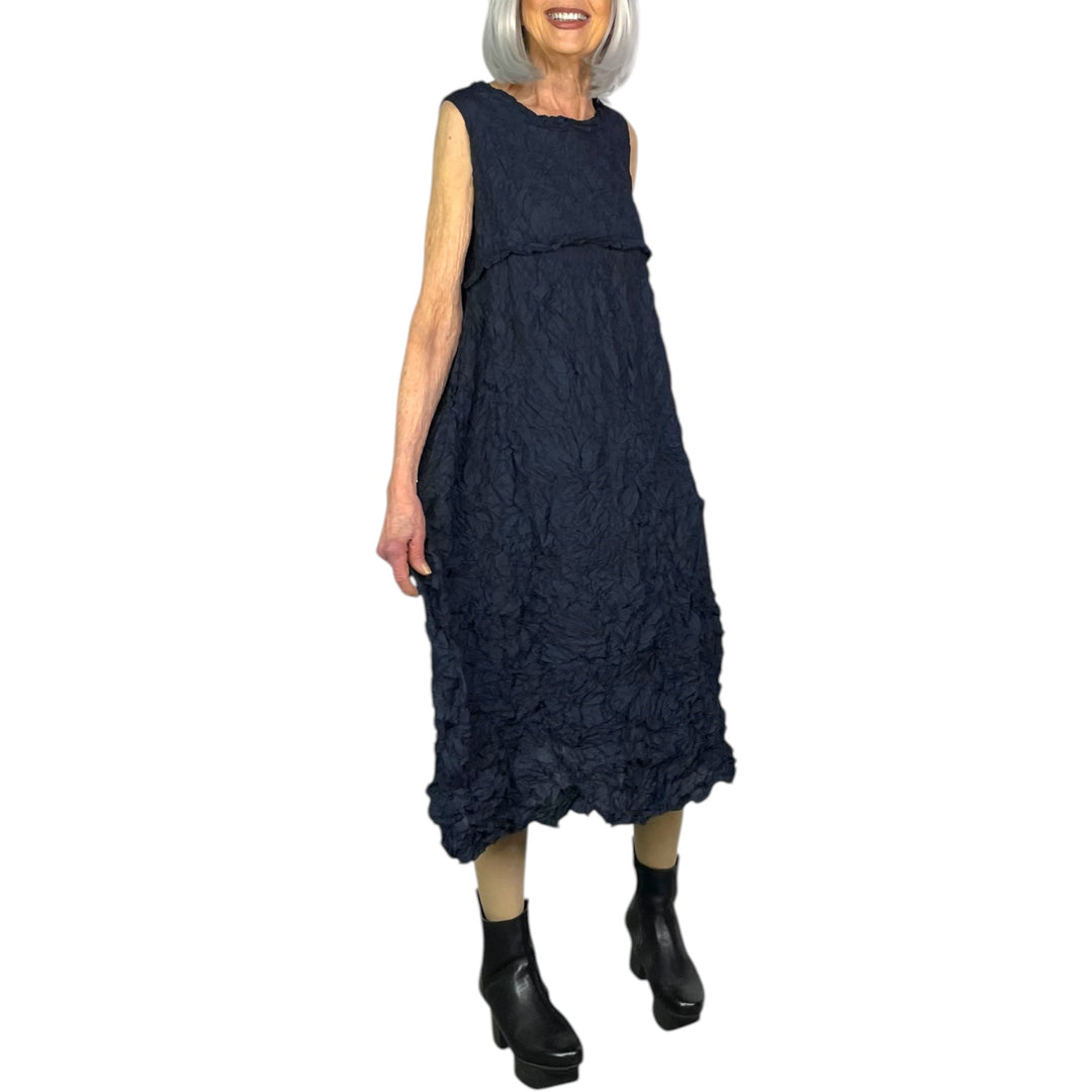 MIXED GINGHAM CRINKLE PLEAT DRESS