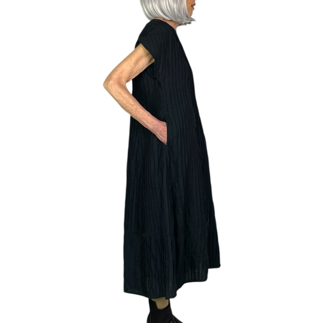 RIPPLE TUCK V-NECK MIDI DRESS