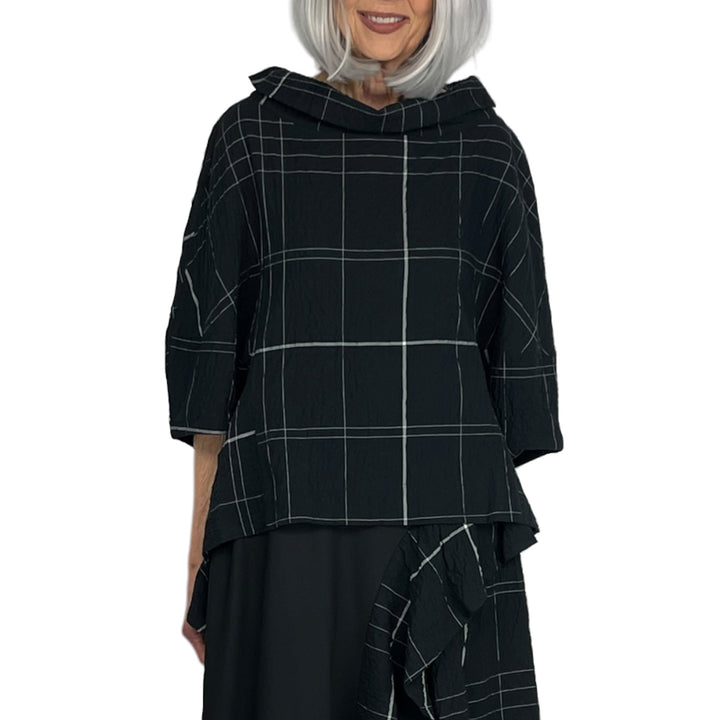 WINDOWPANE COWL NECK TOP