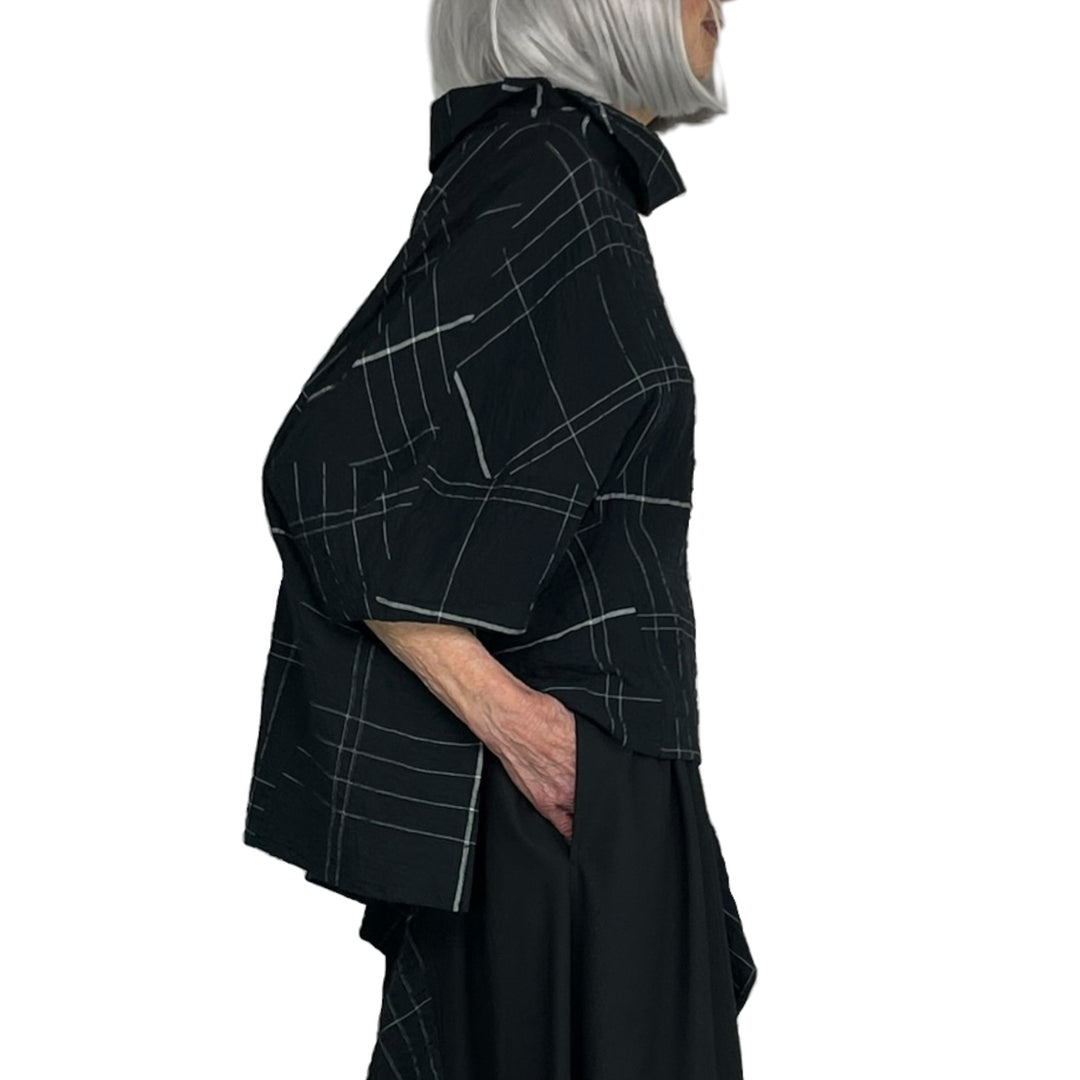 WINDOWPANE COWL NECK TOP