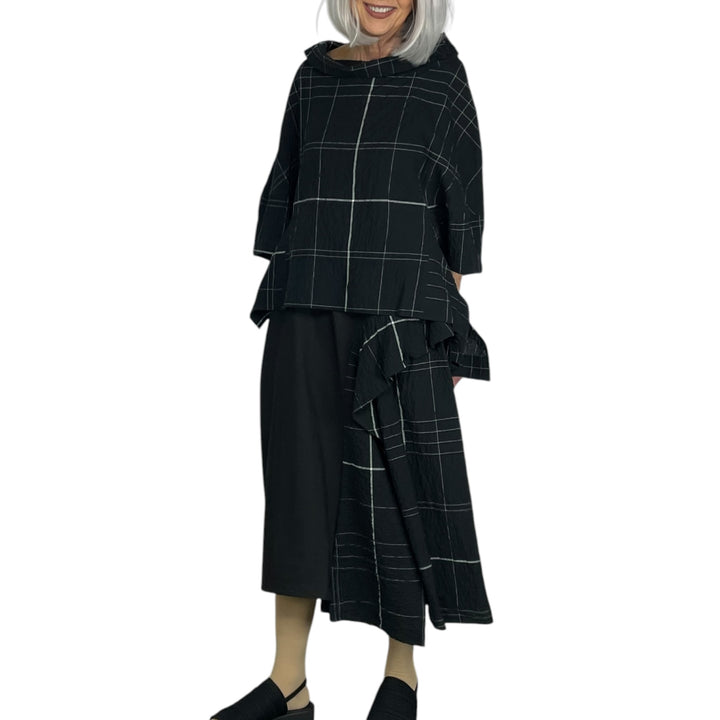 WINDOWPANE COWL NECK TOP