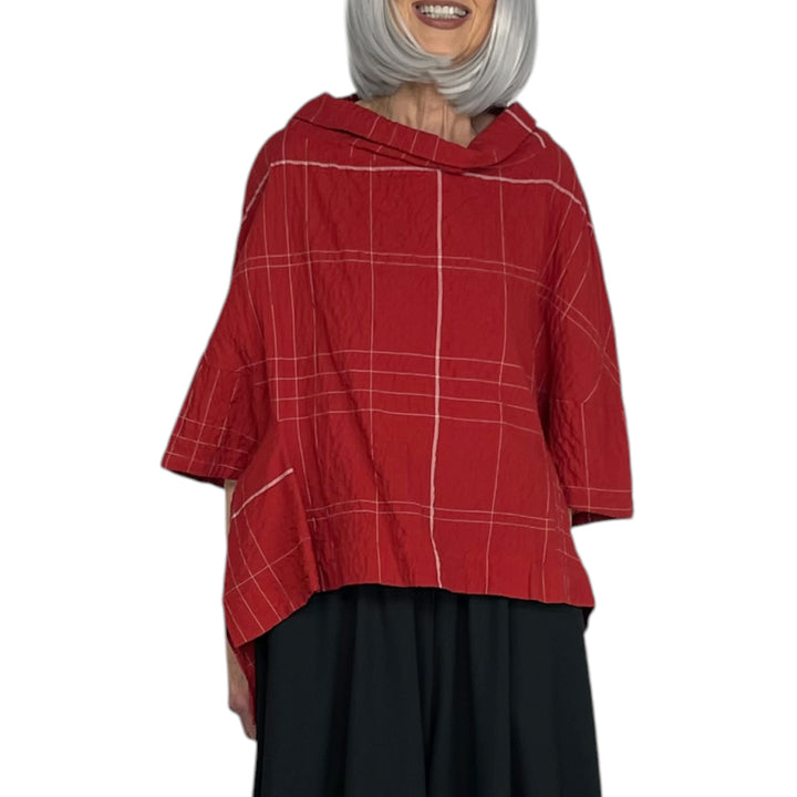 WINDOWPANE COWL NECK TOP