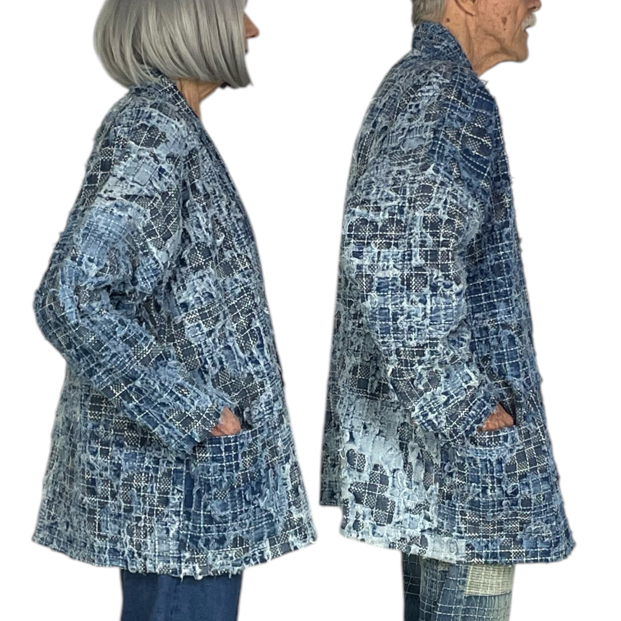 ジャケット・アウター mannami kana fabric/SASHIKO HAORI JACKET Japan Blue Black Sashiko Haori - Okayama Denim