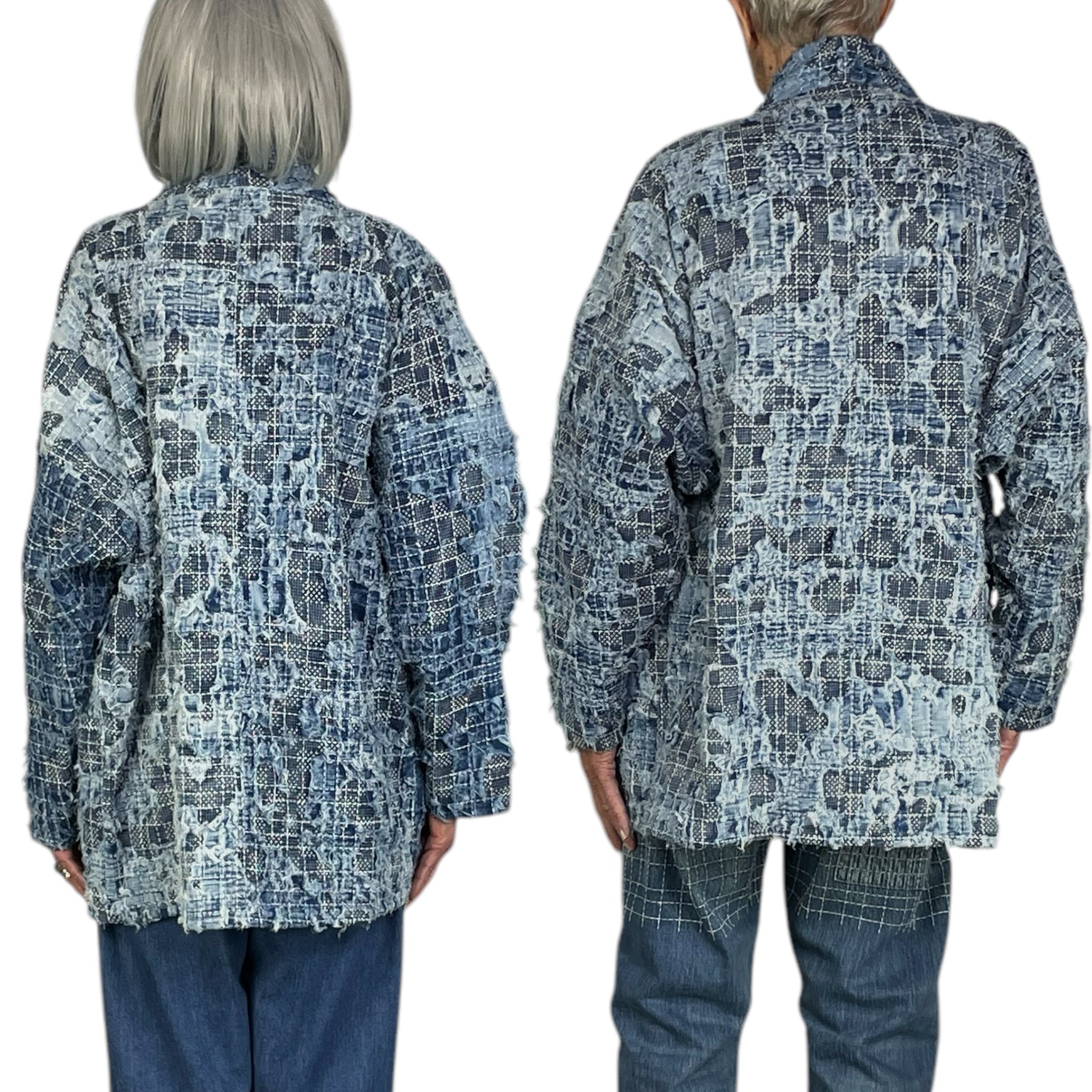 ジャケット・アウター mannami kana fabric/SASHIKO HAORI JACKET Japan Blue Black Sashiko Haori - Okayama Denim