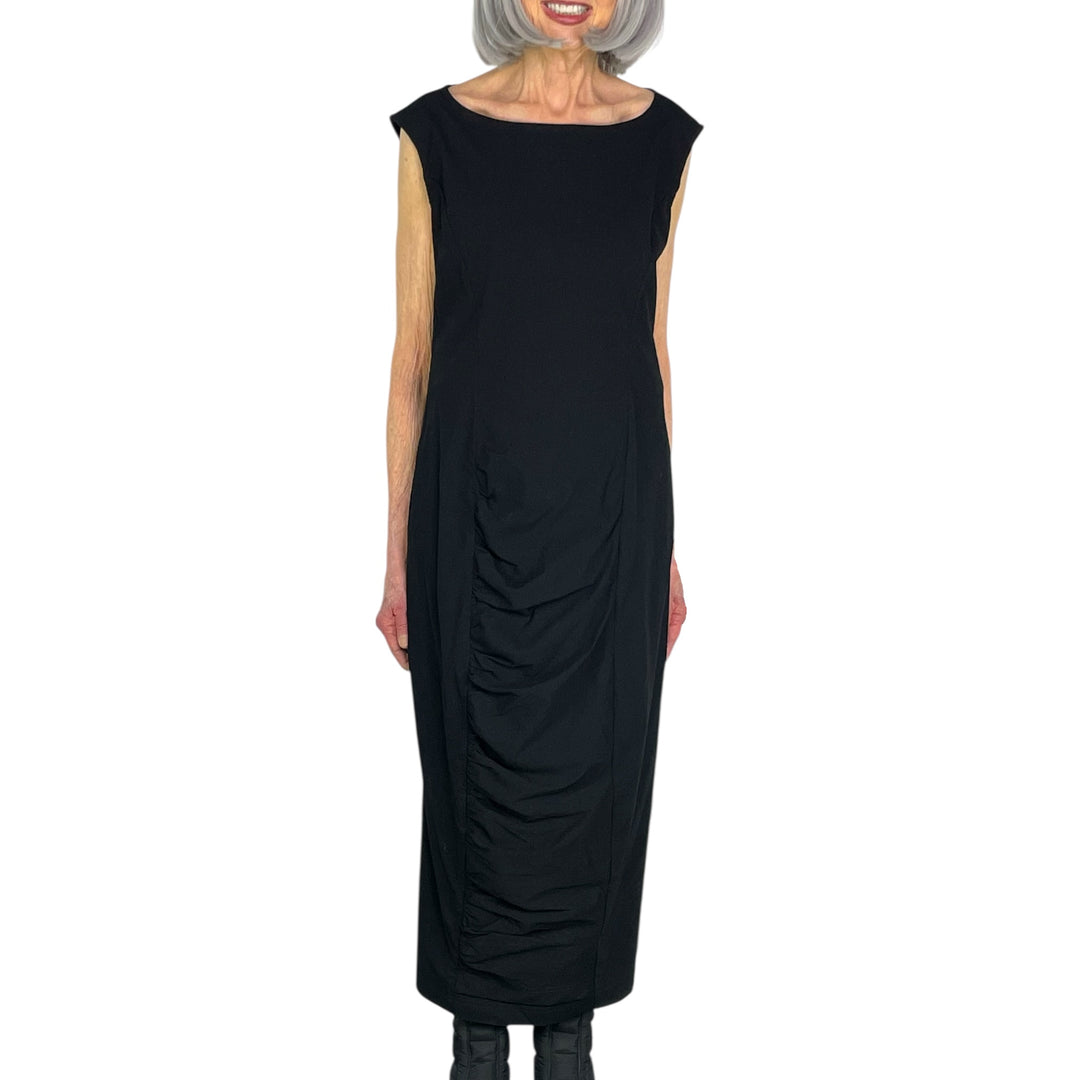 SLEEVELESS SHIRRED FRONT DRESS