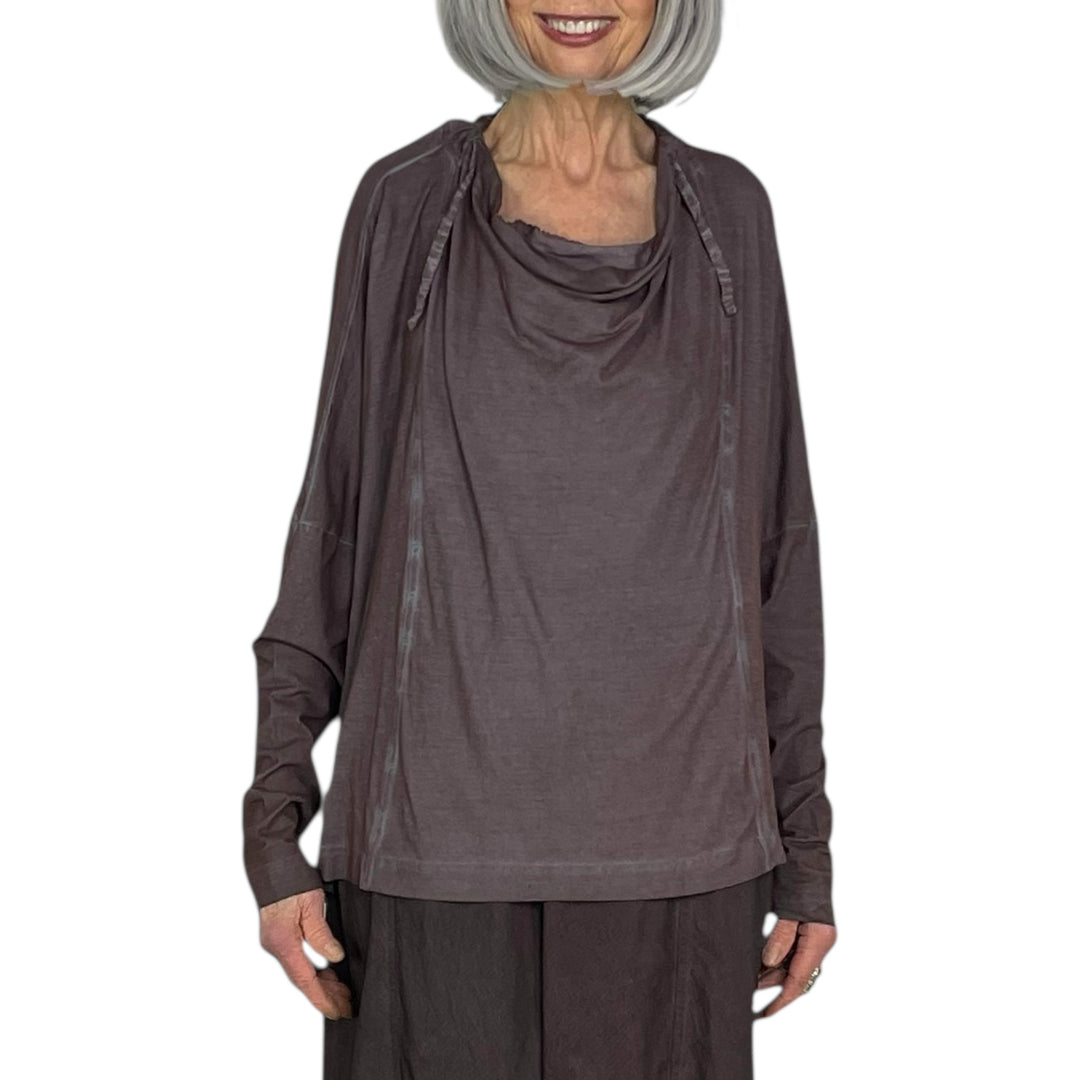 SEAMED COWL NECK TEE