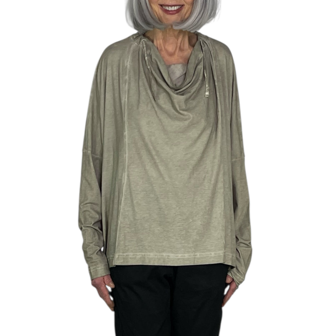  SEAMED COWL NECK TEE