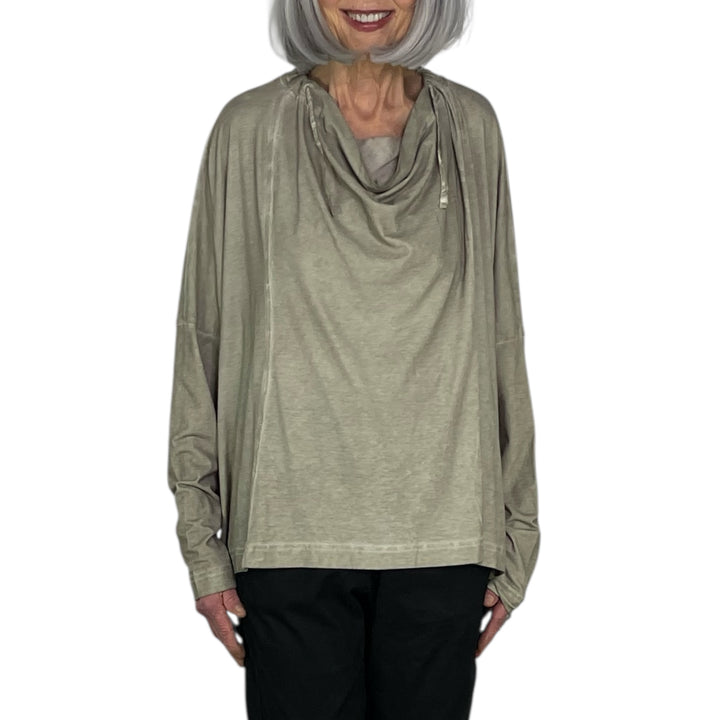  SEAMED COWL NECK TEE