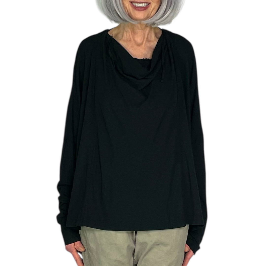  SEAMED COWL NECK TEE