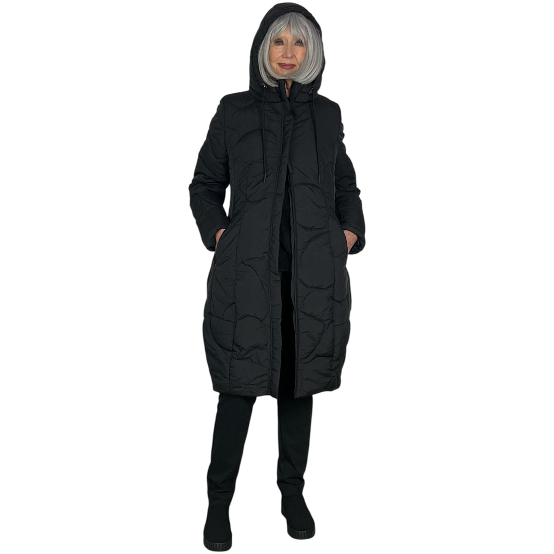 SHAPED QUILTED PUFFER COAT W/HOOD