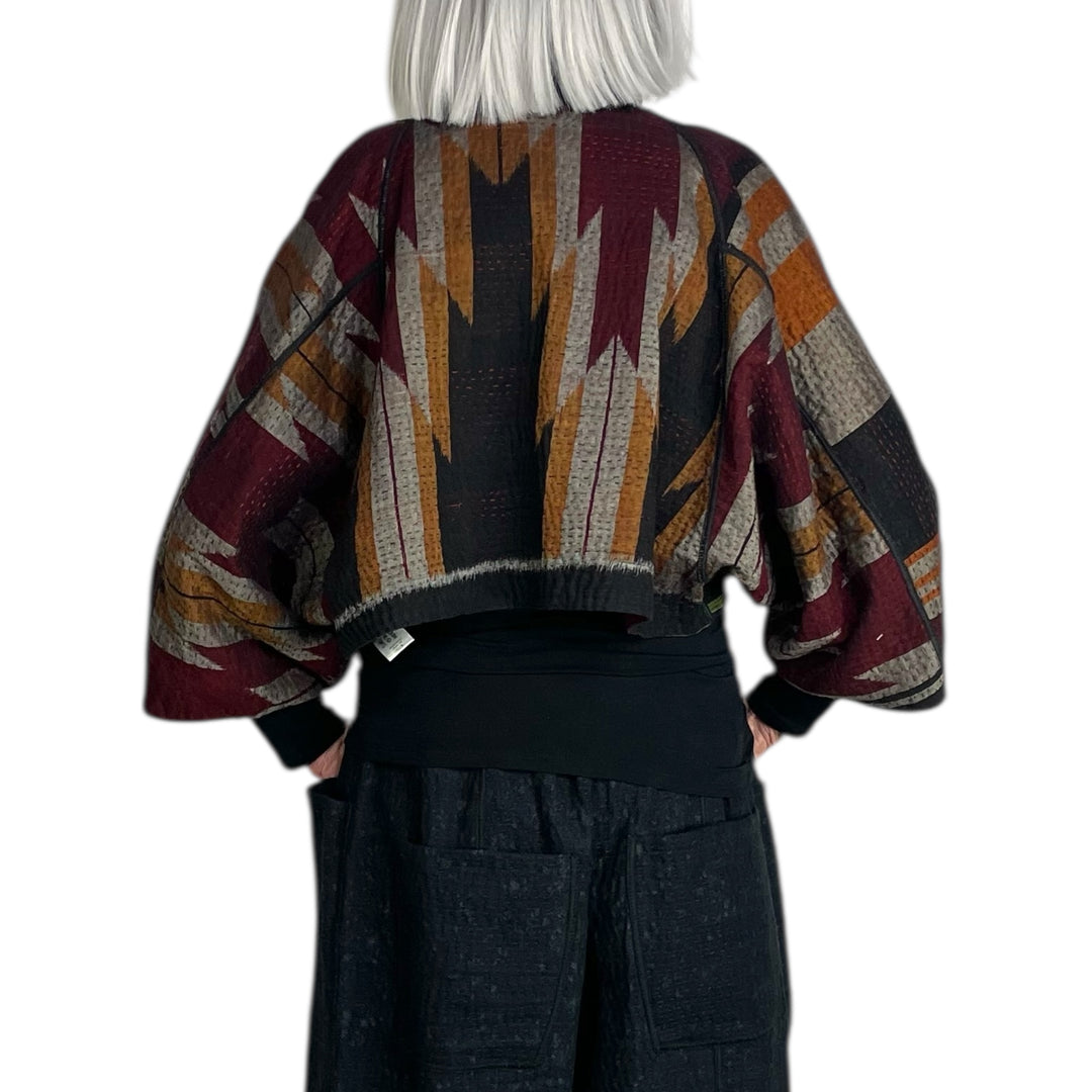 HANDLOOM IKAT W/OMBRE PUFF SLEEVE SHRUG