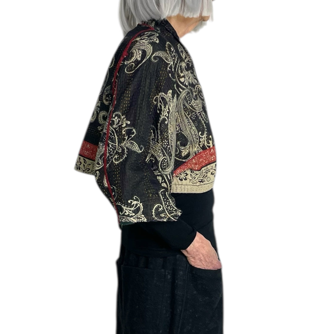 DOT PAISLEY PUFF SLEEVE SHRUG