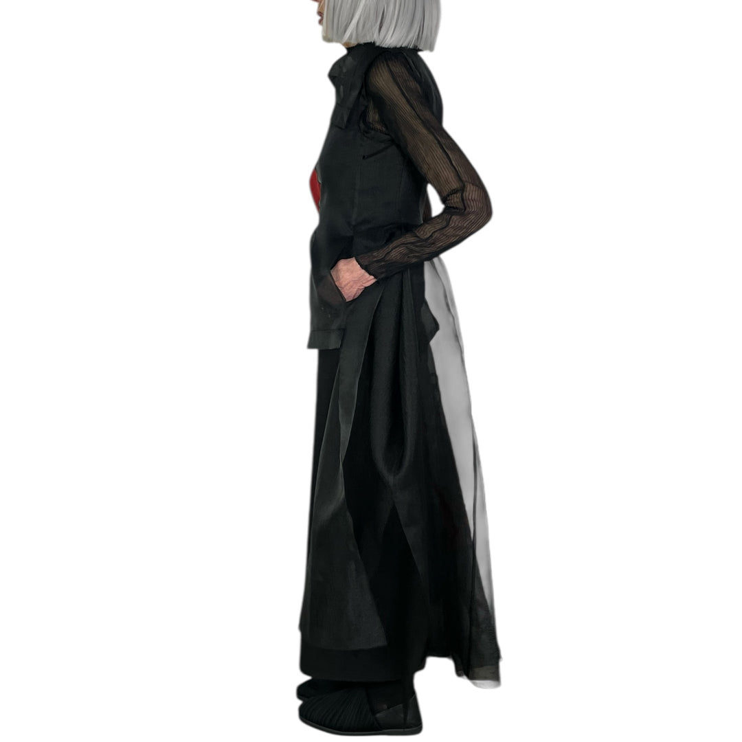 BROCADE/SHEER LONG VEST