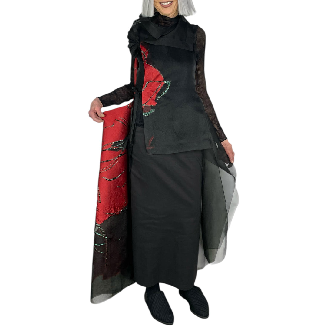 BROCADE/SHEER LONG VEST