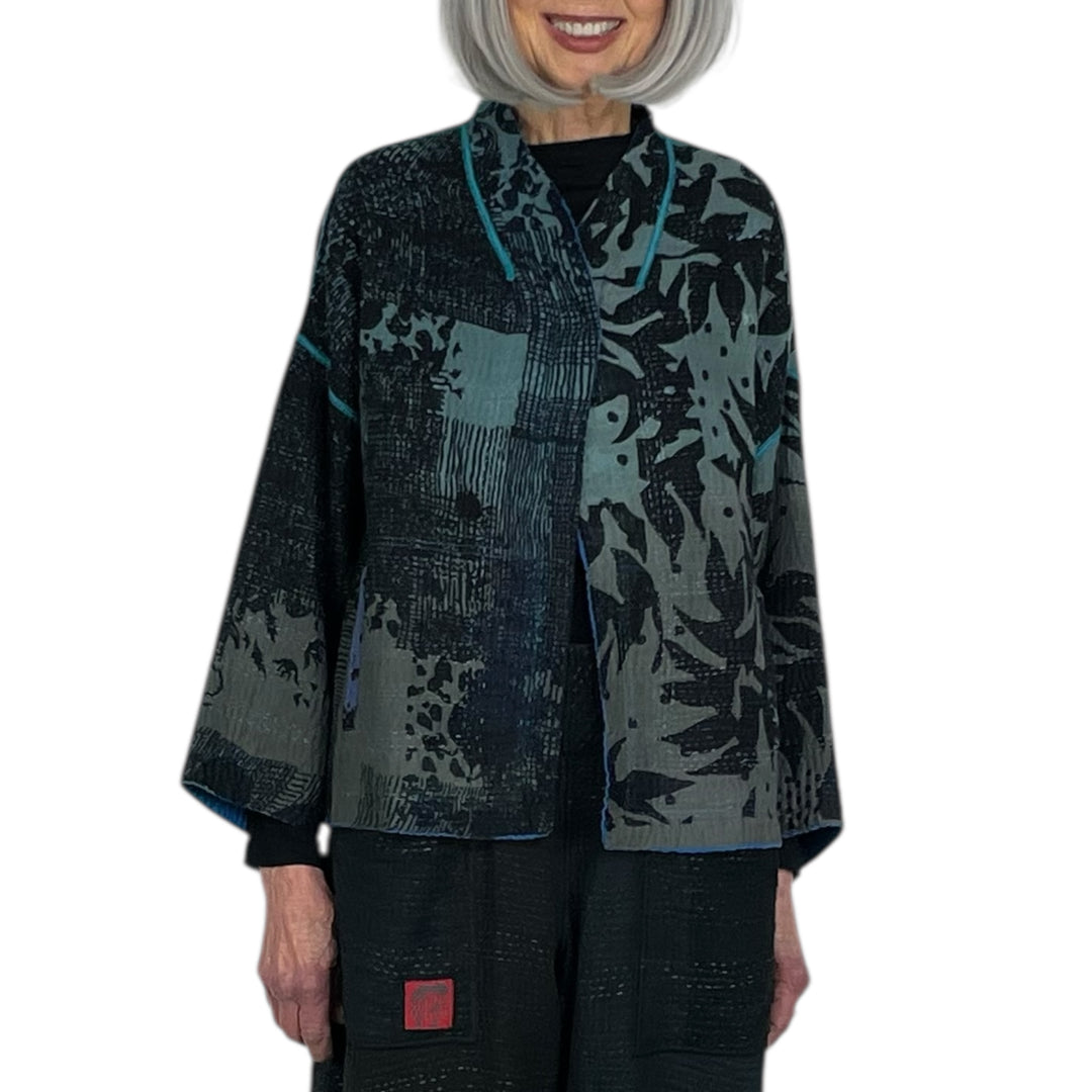 TWILIGHT PRINT STAND COLLAR CROP JACKET