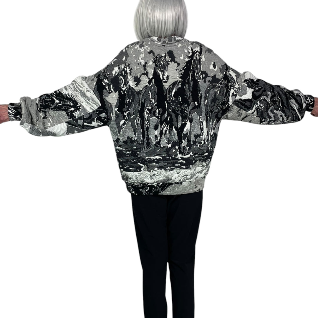 UNISEX HORSE GREYSCALE SWEATER