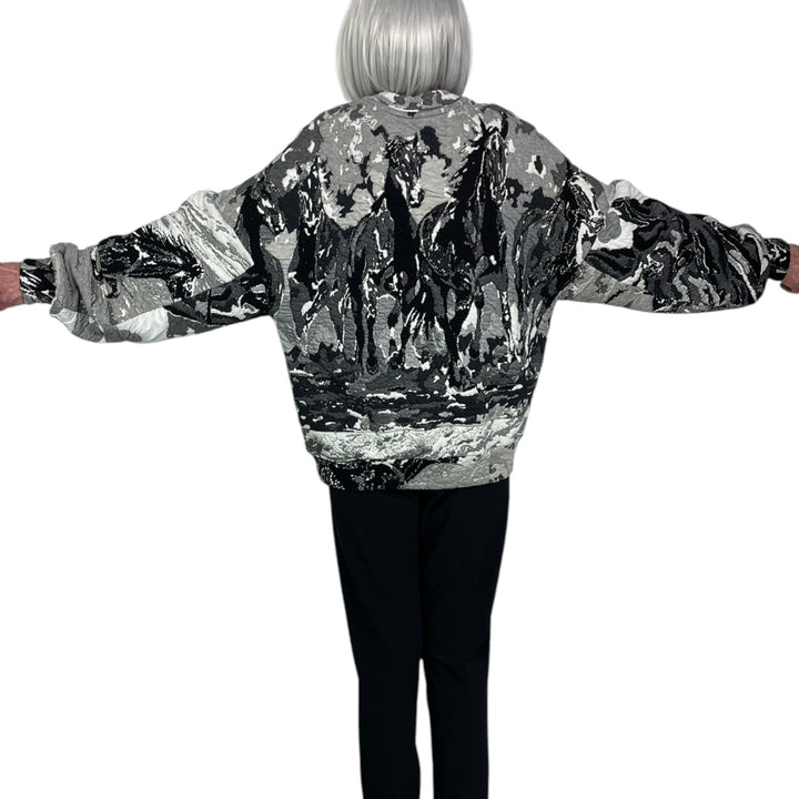 UNISEX HORSE GREYSCALE SWEATER