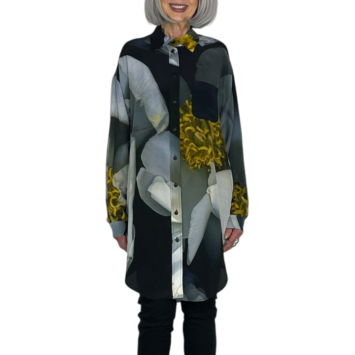 WHITE ROSE PRINT BIG SHIRT