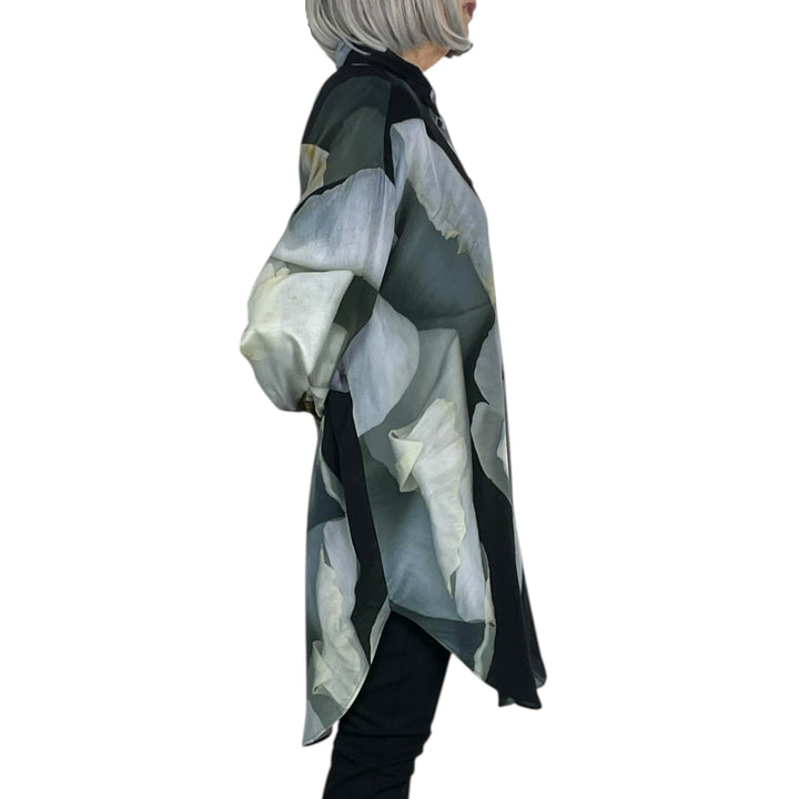 WHITE ROSE PRINT BIG SHIRT
