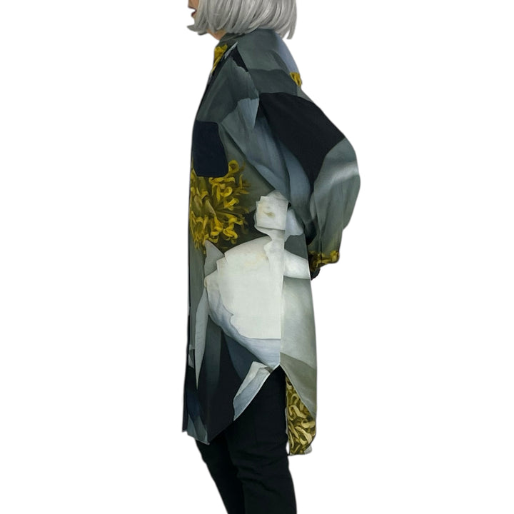 WHITE ROSE PRINT BIG SHIRT