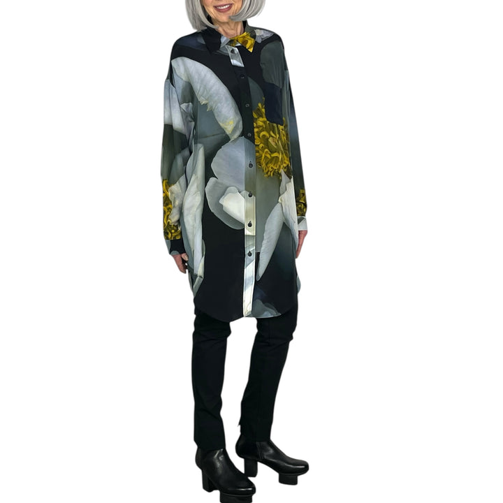 WHITE ROSE PRINT BIG SHIRT