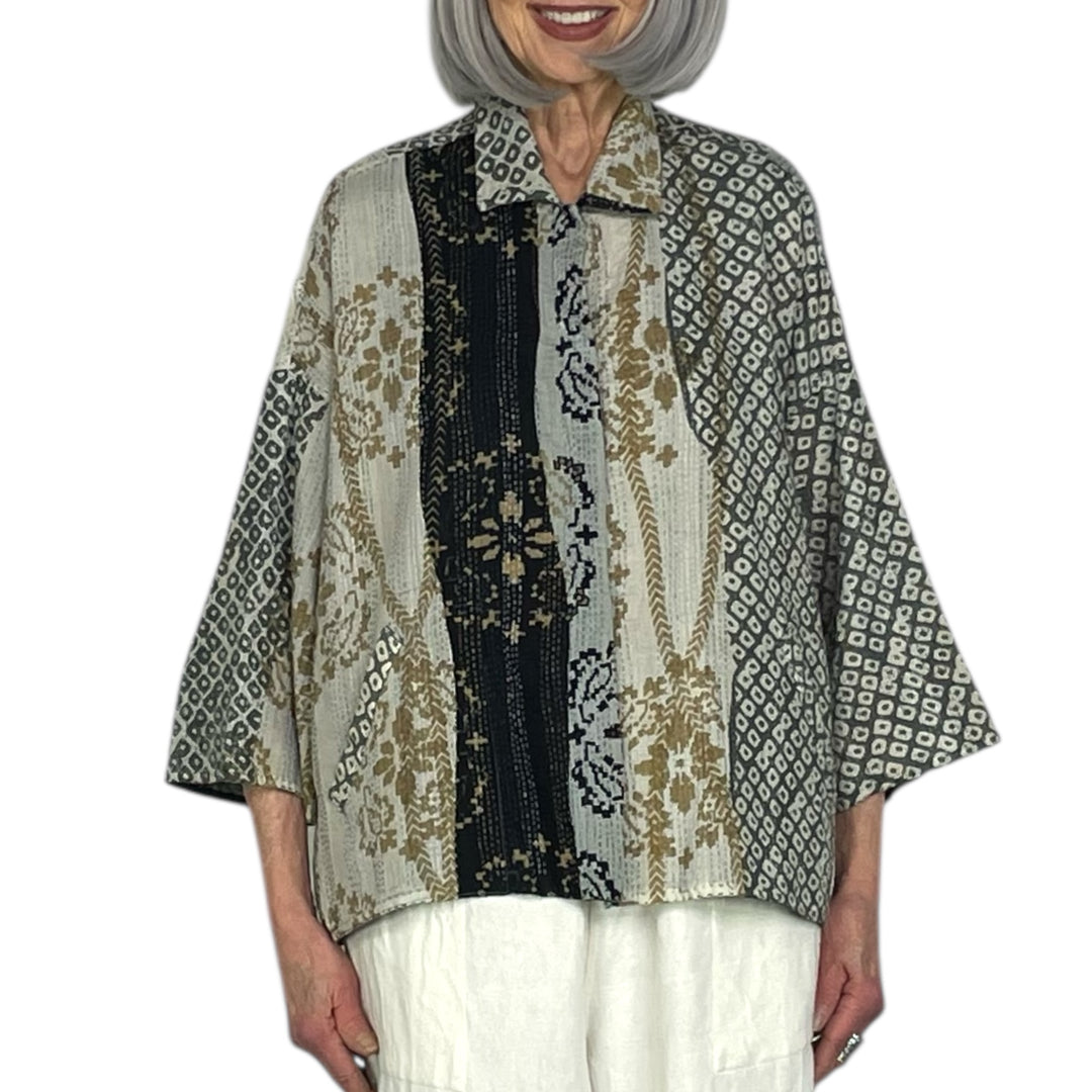 KIMONO PRINT/OMBRE CROP TENT SHIRT