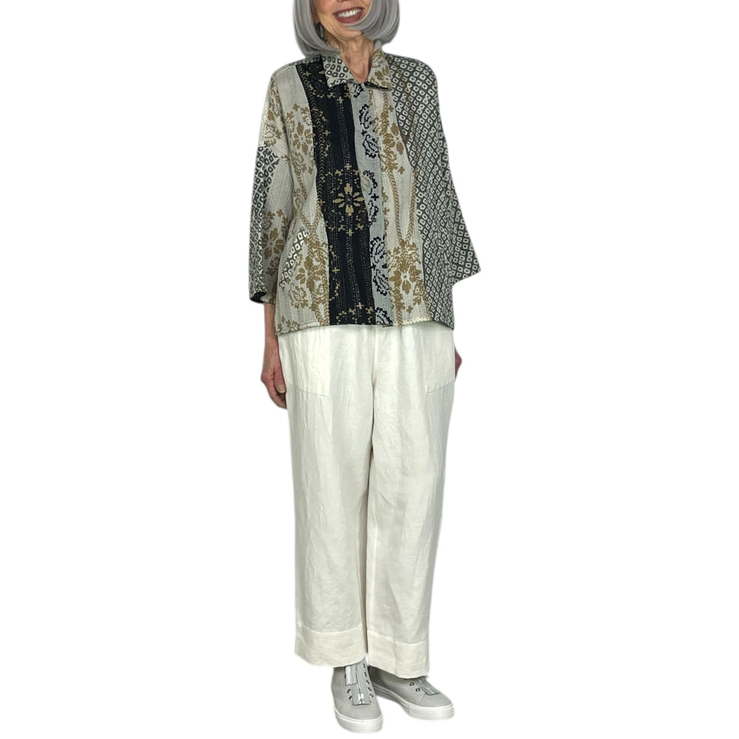 KIMONO PRINT/OMBRE CROP TENT SHIRT