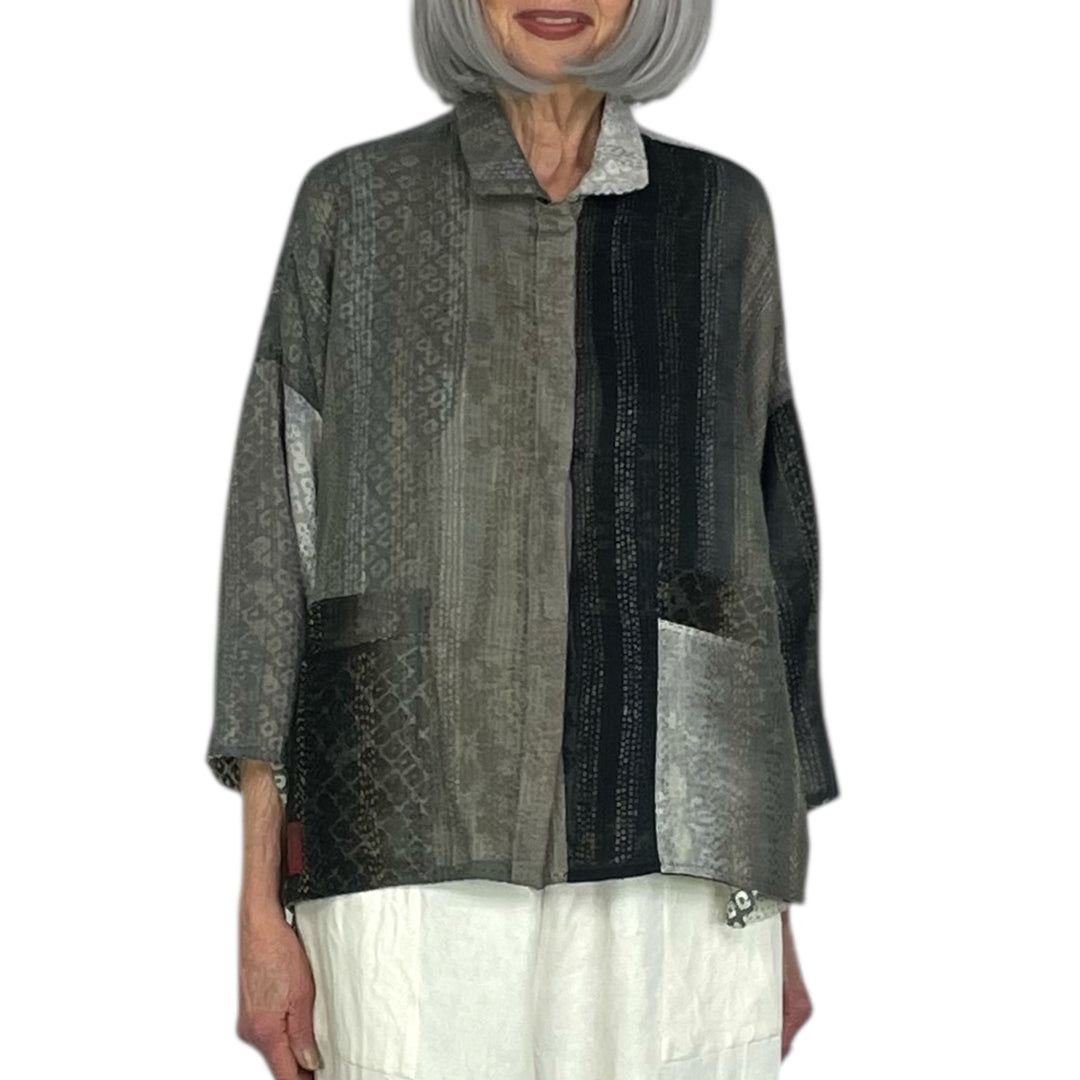 KIMONO PRINT/OMBRE CROP TENT SHIRT