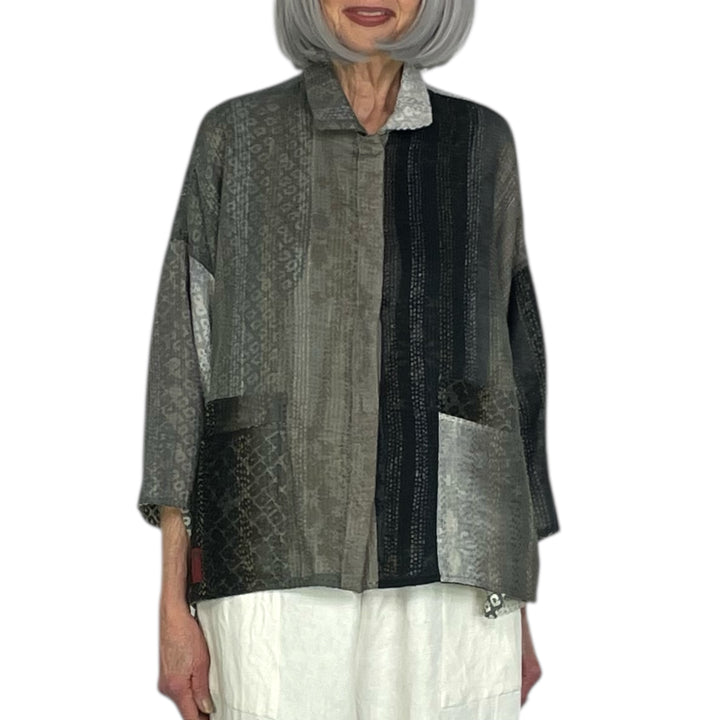 KIMONO PRINT/OMBRE CROP TENT SHIRT