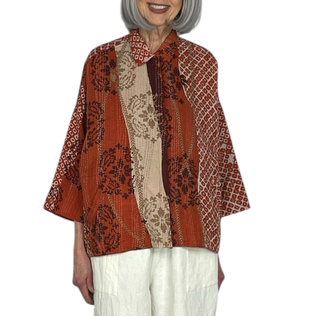 KIMONO PRINT/OMBRE CROP TENT SHIRT