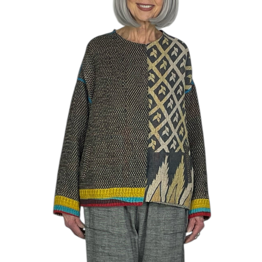 VINTAGE KANTHA CREW NECK SHORT JACKET