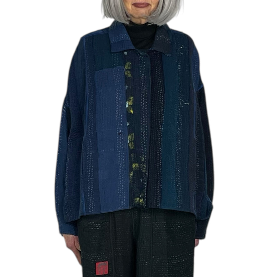STRIPE PATCH KANTHA CROP SHIRT JACKET