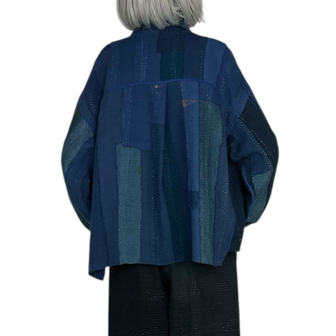 STRIPE PATCH KANTHA CROP SHIRT JACKET
