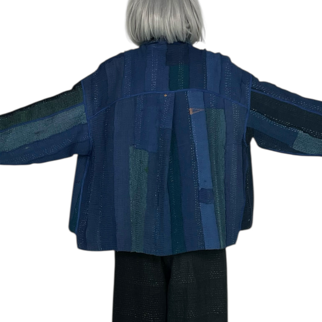STRIPE PATCH KANTHA CROP SHIRT JACKET