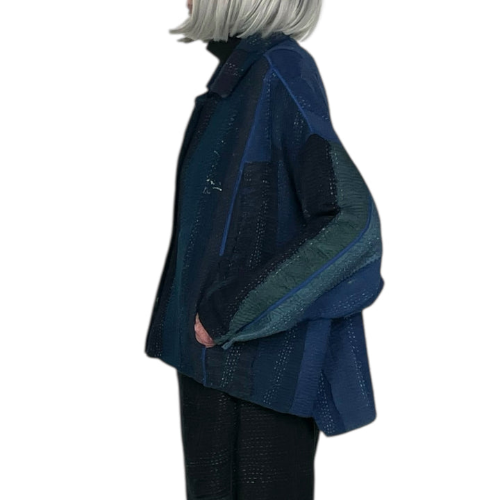 STRIPE PATCH KANTHA CROP SHIRT JACKET