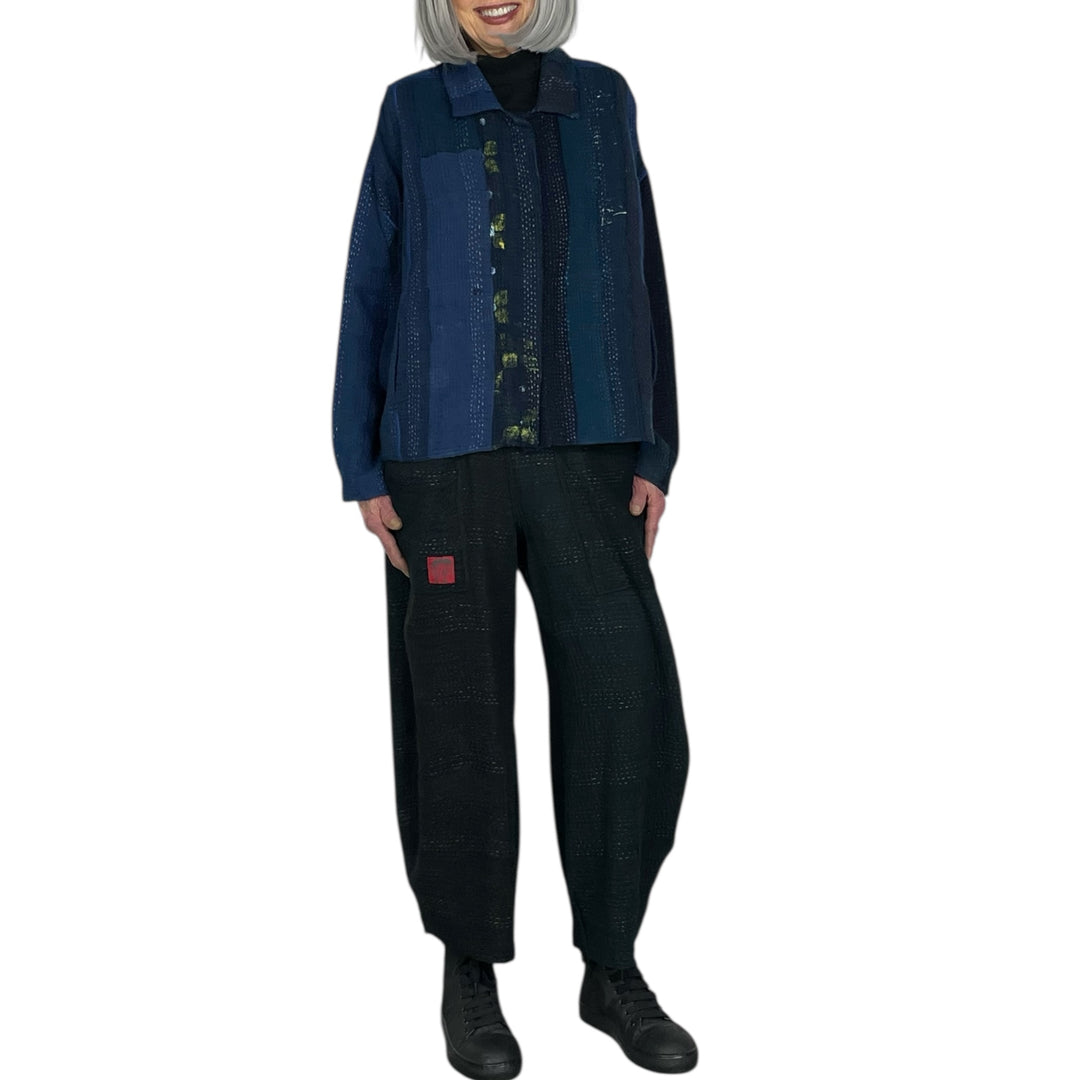 STRIPE PATCH KANTHA CROP SHIRT JACKET