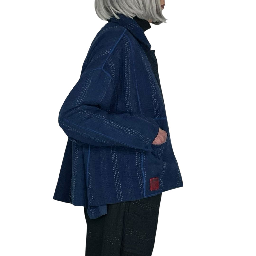 STRIPE PATCH KANTHA CROP SHIRT JACKET