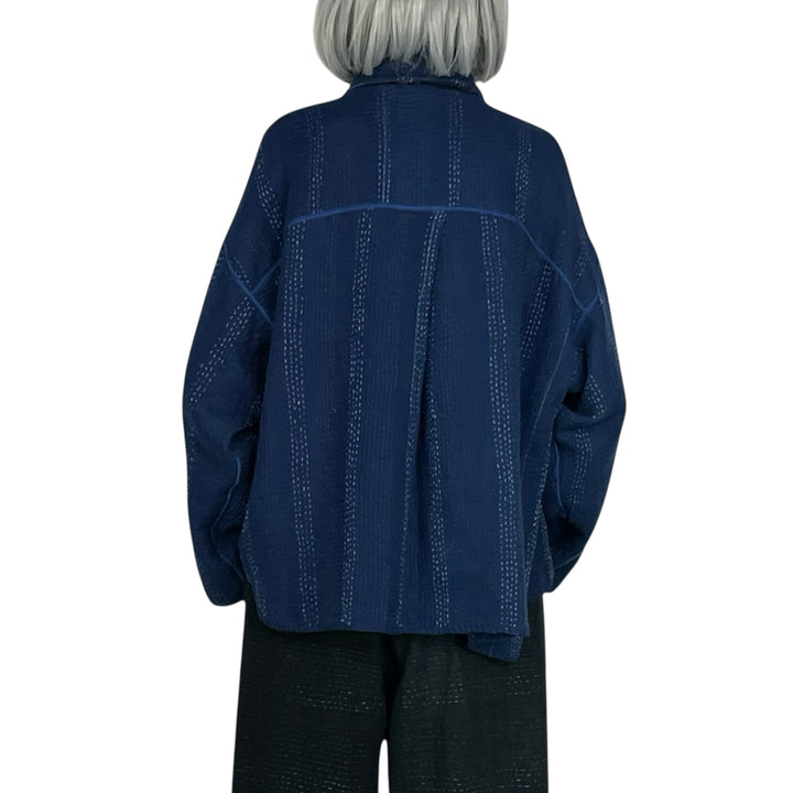 STRIPE PATCH KANTHA CROP SHIRT JACKET