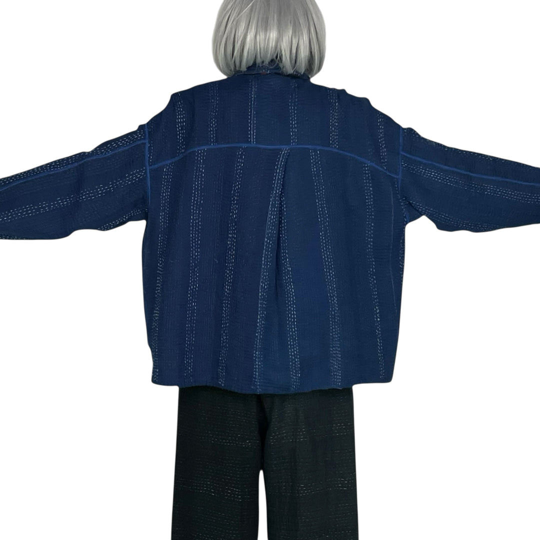 STRIPE PATCH KANTHA CROP SHIRT JACKET
