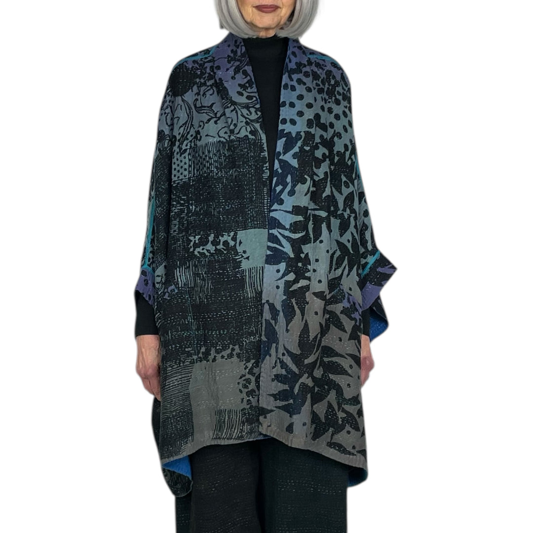 TWILIGHT PRINT DOUBLE COLLAR PONCHO 