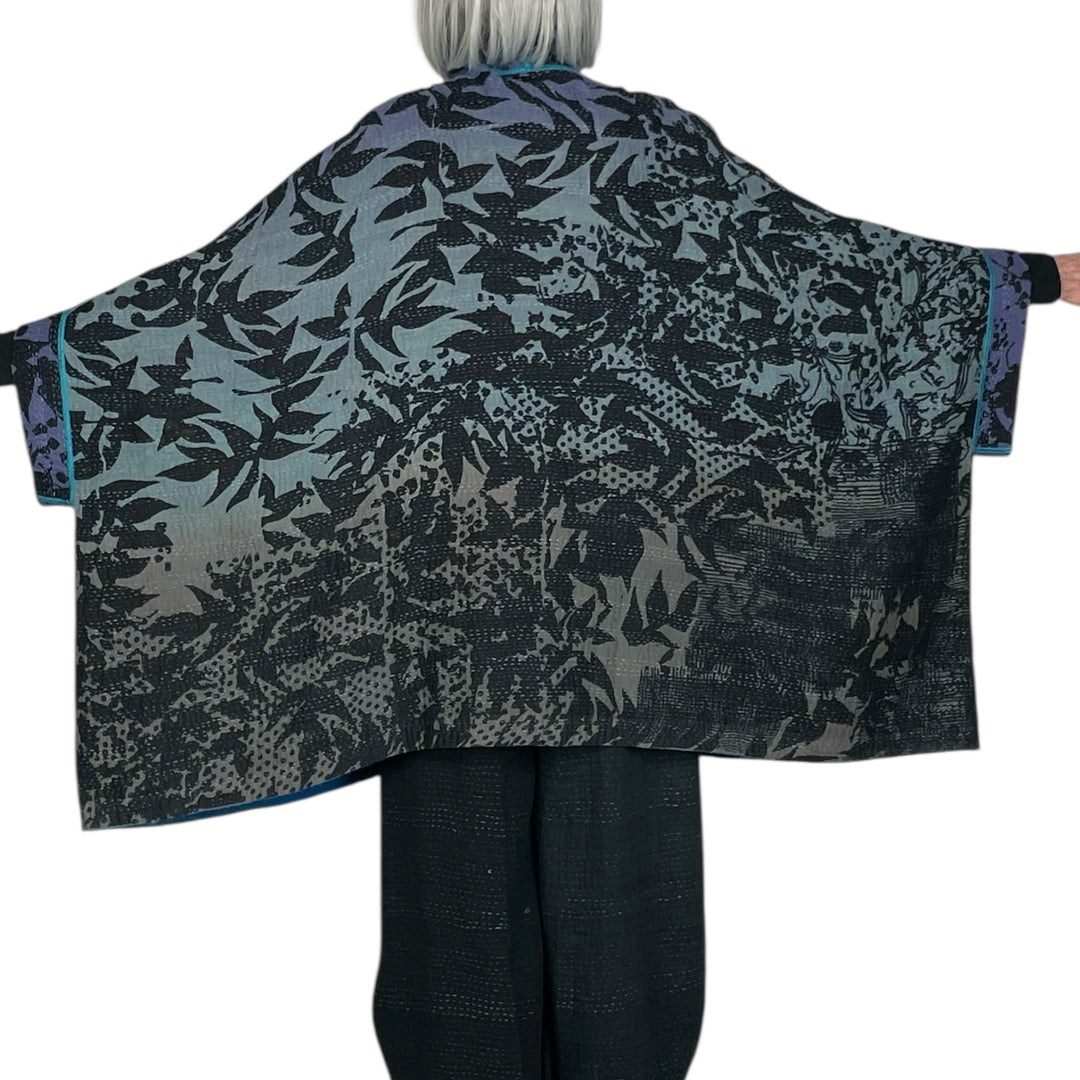 TWILIGHT PRINT DOUBLE COLLAR PONCHO